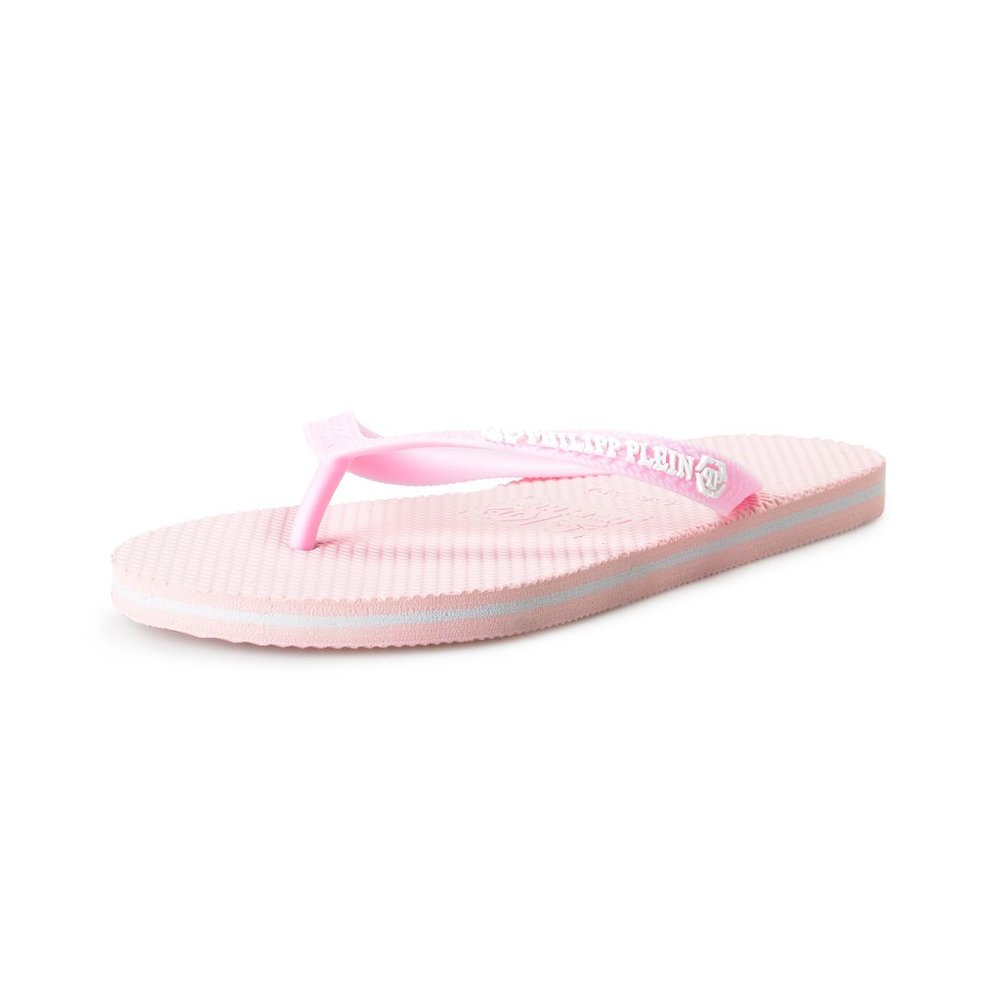Philipp Plein Women's Pink/Pink Rubber Logo Print Flip Flops Shoes